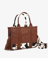 Wrangler Cow Print Crossbody Bag | Western Tote Bag in Coffee